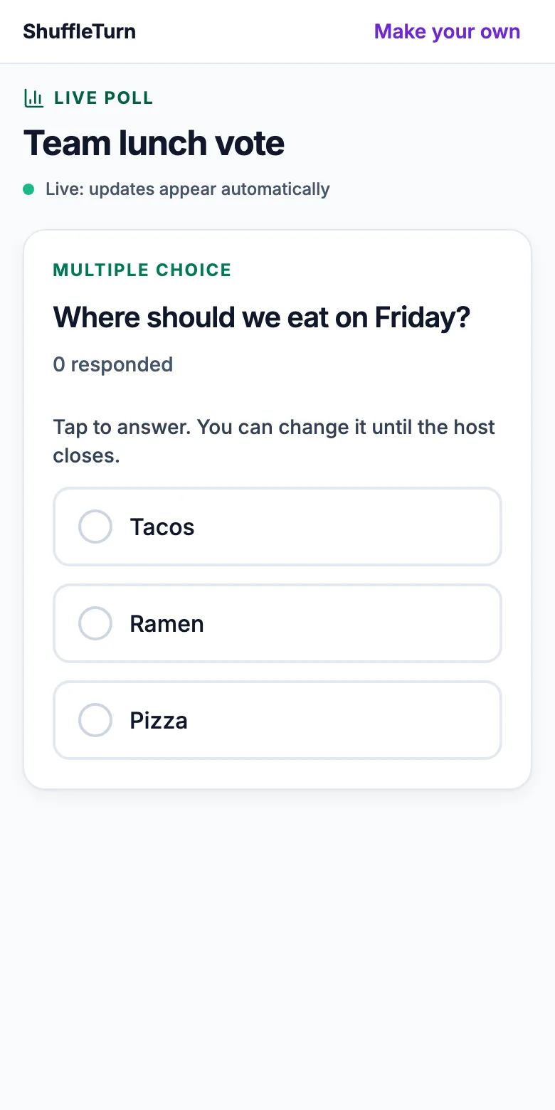 A phone showing a multiple choice question with three answers to tap